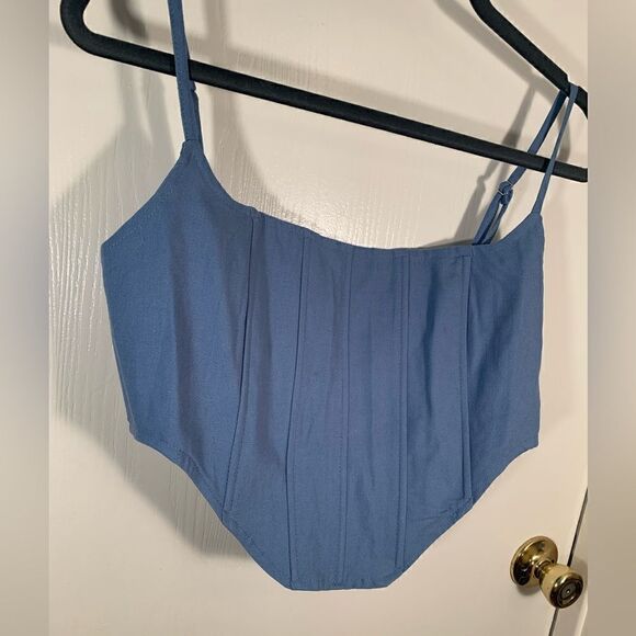 Bobbles & lace blue crop top size Large - Picture 3 of 6